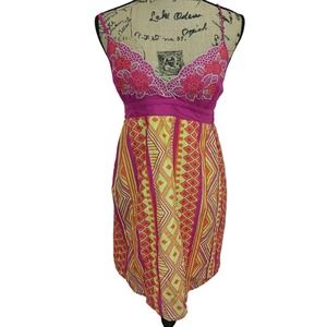 Flying Tomato Large Pink, Yellow, Orange Spaghetti Strap Dress BOHO